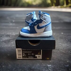 Air Jordan 1 Retro High OG True Blue/White/Grey (Td) Sz 2c New FD1413 410 No Lid